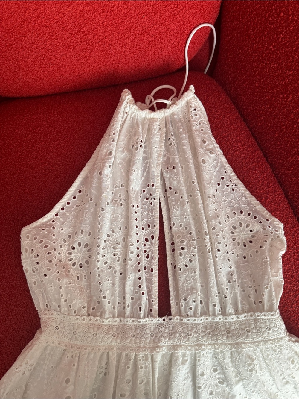 White Eyelet Halter Dress